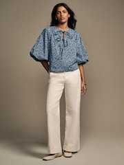 Laura Ashley Blue Paxton Floral Ditsy Puff Sleeve Tie Front Blouse - Image 3 of 6