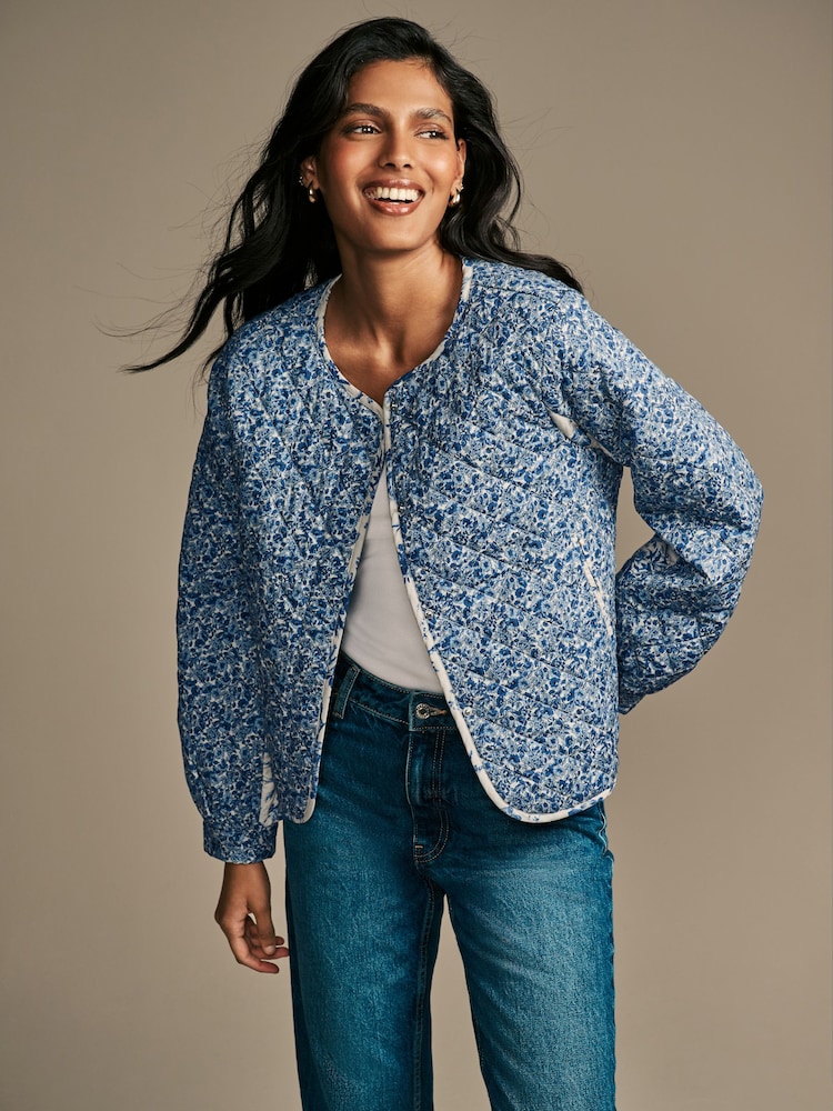 Laura Ashley Blue 100% Cotton Paxton Floral Ditsy Quilted Button Down Jacket - Image 1 of 4
