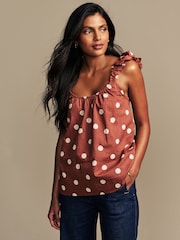 Laura Ashley Rust Brown Saxby Spot Cotton Bubble Strap 100% Cotton Top - Image 1 of 8