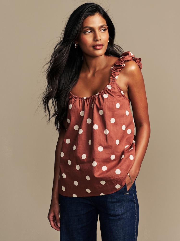 Laura Ashley Rust Brown Saxby Spot Cotton Bubble Strap 100% Cotton Top - Image 1 of 8