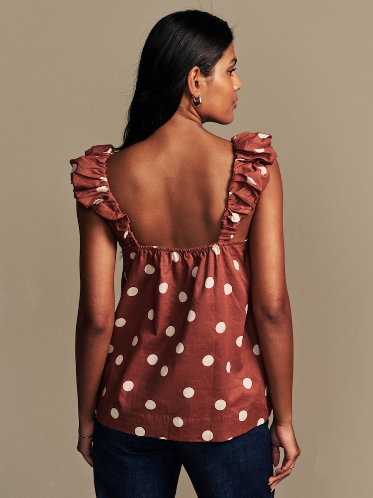 Laura Ashley Rust Brown Saxby Spot Cotton Bubble Strap 100% Cotton Top - Image 2 of 8