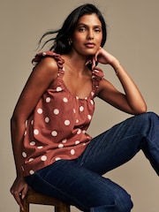 Laura Ashley Rust Brown Saxby Spot Cotton Bubble Strap 100% Cotton Top - Image 4 of 8