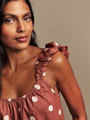 Laura Ashley Rust Brown Saxby Spot Cotton Bubble Strap 100% Cotton Top - Image 5 of 8