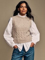 Laura Ashley Mole Knitted Cable Tank Shirt Layer Top - Image 1 of 6