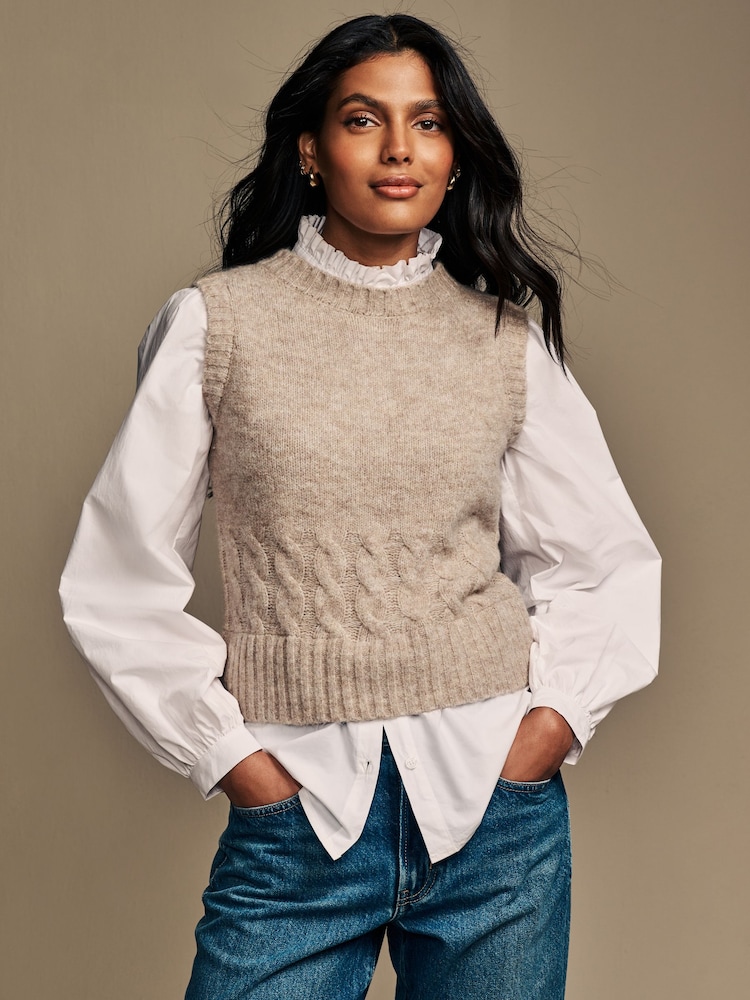 Laura Ashley Mole Knitted Cable Tank Shirt Layer Top - Image 1 of 6