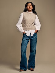 Laura Ashley Mole Knitted Cable Tank Shirt Layer Top - Image 3 of 6