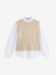 Laura Ashley Mole Knitted Cable Tank Shirt Layer Top - Image 6 of 6