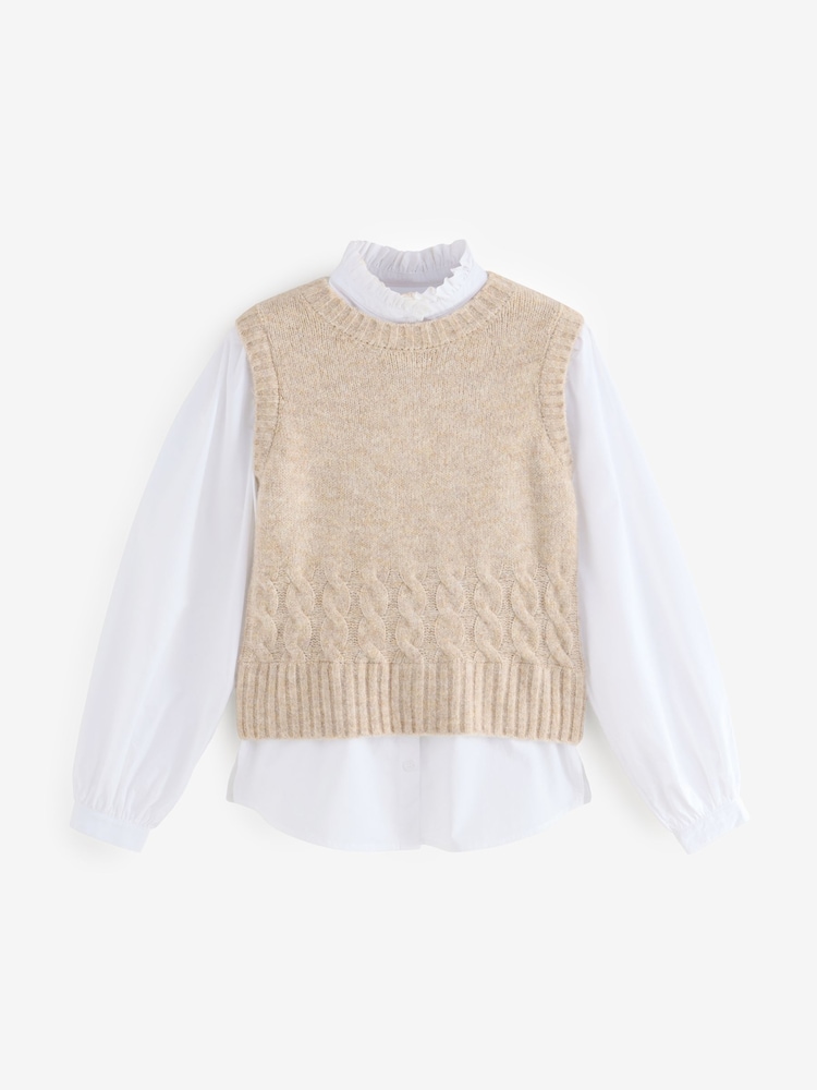Laura Ashley Mole Knitted Cable Tank Shirt Layer Top - Image 6 of 6