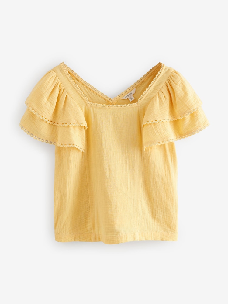 Jaune Buttermilk - Haut Laura Ashley Volants à manches 100% coton avec bordures en dentelle - Image 11 of 13