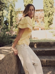Laura Ashley Buttermilk Yellow Ruffle Sleeve 100% Cotton Top with Lace Trims - Image 2 of 13