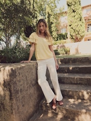 Laura Ashley Buttermilk Yellow Ruffle Sleeve 100% Cotton Top with Lace Trims - Image 3 of 13