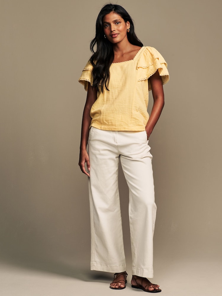 Jaune Buttermilk - Haut Laura Ashley Volants à manches 100% coton avec bordures en dentelle - Image 7 of 13