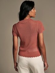 Laura Ashley Rust Brown Button Down Crochet Knit Top - Image 2 of 5