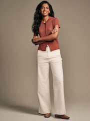 Laura Ashley Rust Brown Button Down Crochet Knit Top - Image 3 of 5