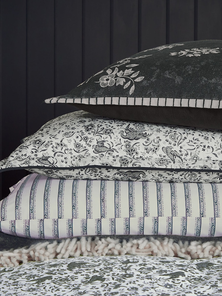 Burleigh X Bedeck Of Belfast Charcoal/White Regal Peacock 100% Cotton Standard Pillowcase Pair - Image 1 of 5