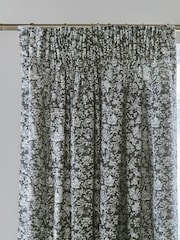 Burleigh X Bedeck Of Belfast Charcoal/White Regal Peacock 100% Cotton Blackout Pencil Pleat Curtains - Image 2 of 3