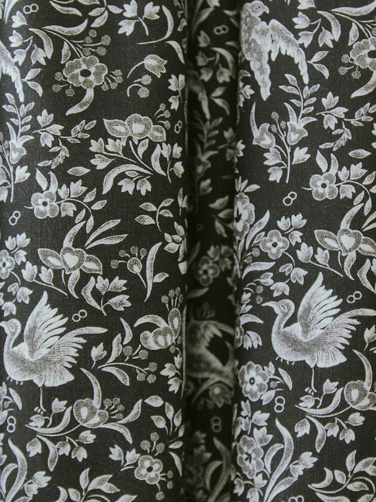 Burleigh X Bedeck Of Belfast Charcoal/White Regal Peacock 100% Cotton Blackout Pencil Pleat Curtains - Image 3 of 3