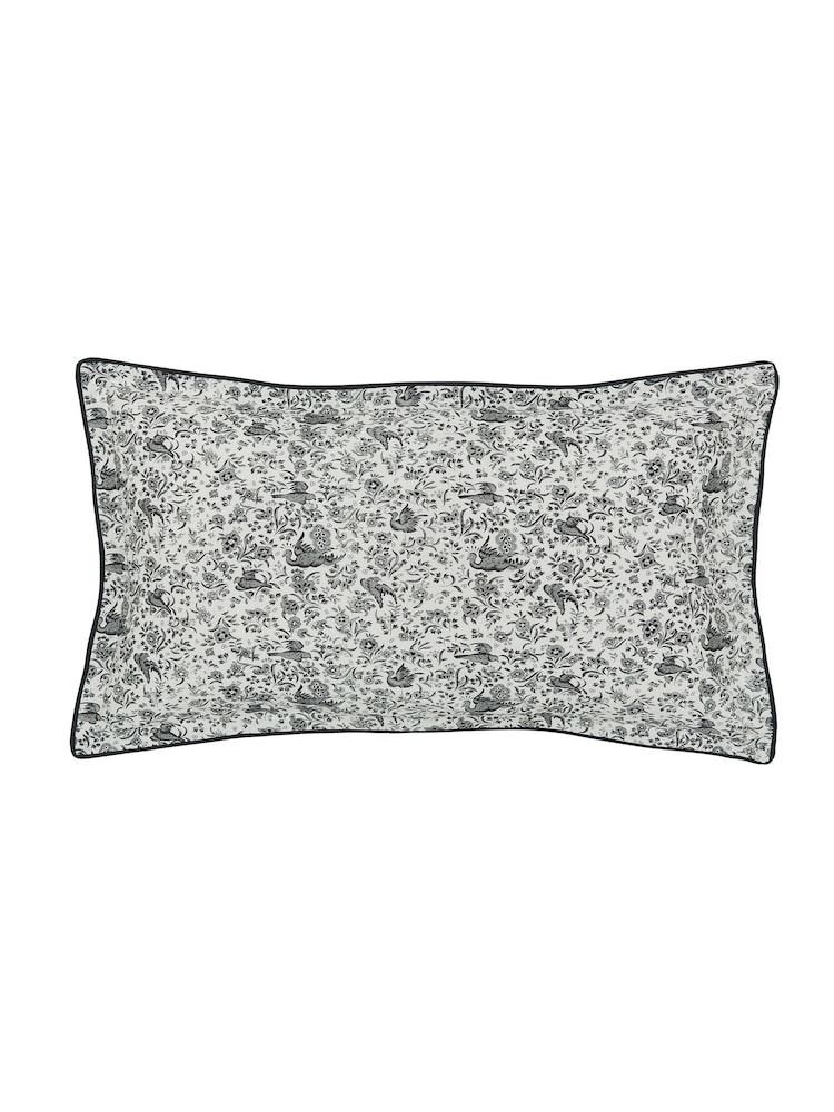 Burleigh X Bedeck Of Belfast Charcoal/White Regal Peacock 100% Cotton Duvet Cover and Pillowcase Set - Image 4 of 4 Burleigh X Bedeck Of Belfast Charcoal/White Regal Peacock 100% Cotton Duvet Cover and Pillowcase Set - Image 4 of 4