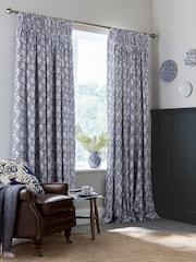 Burleigh X Bedeck Of Belfast Blue Calico Blackout 100% Cotton Pencil Pleat Curtains - Image 1 of 3