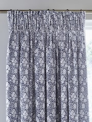 Burleigh X Bedeck Of Belfast Blue Calico Blackout 100% Cotton Pencil Pleat Curtains - Image 2 of 3