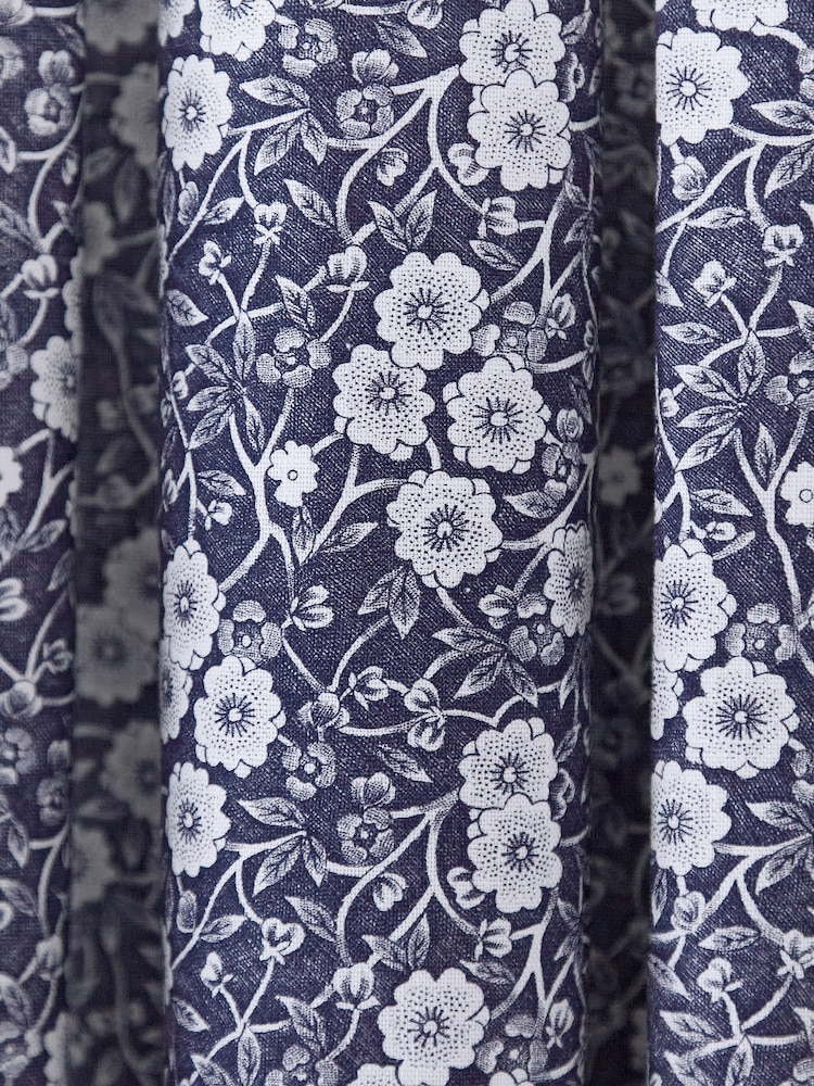 Burleigh X Bedeck Of Belfast Blue Calico Blackout 100% Cotton Pencil Pleat Curtains - Image 3 of 3