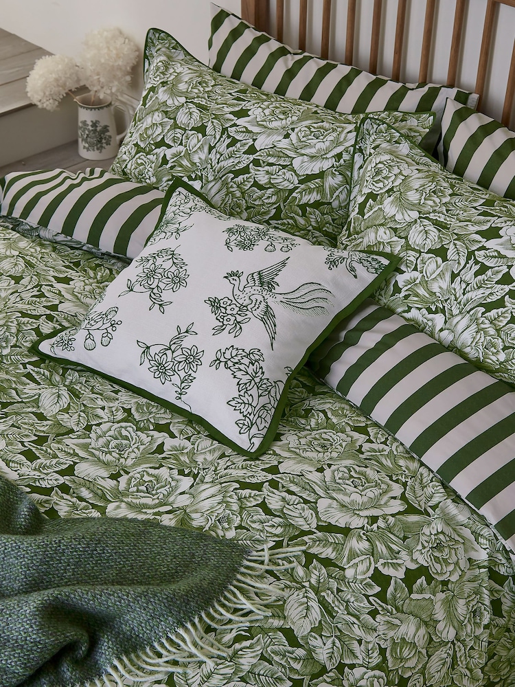 Burleigh X Bedeck Of Belfast Green Hibiscus 100% Cotton Standard Pillowcase Pair - Image 2 of 5
