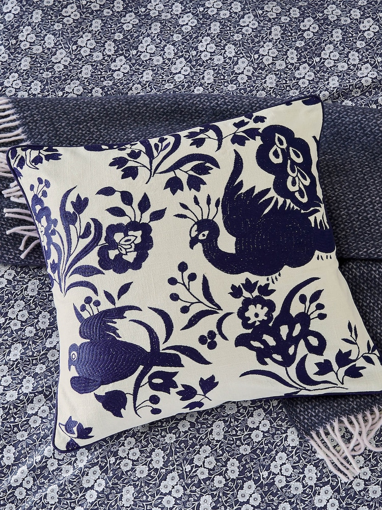 Burleigh X Bedeck Of Belfast Blue Calico 100% Cotton Cushion - Image 1 of 5