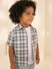 Monochrome Short Sleeves Boxy Fit Check 100% Cotton Shirt (3mths-7yrs) - Image 1 of 8