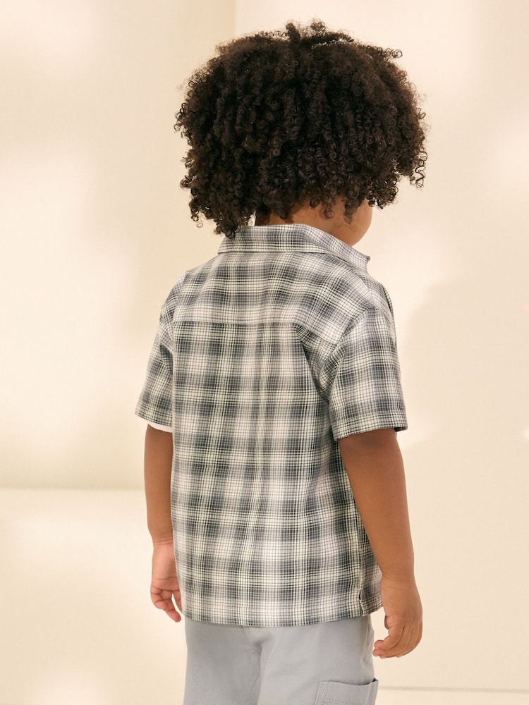 Monochrome Short Sleeves Boxy Fit Check 100% Cotton Shirt (3mths-7yrs) - Image 2 of 8