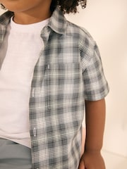 Monochrome Short Sleeves Boxy Fit Check 100% Cotton Shirt (3mths-7yrs) - Image 3 of 8