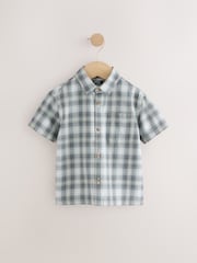 Monochrome Short Sleeves Boxy Fit Check 100% Cotton Shirt (3mths-7yrs) - Image 5 of 8