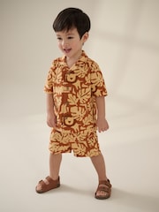 Tan Brown Safari AOP Short Sleeves Printed Shirt and Shorts Set (3mths-7yrs) - Image 1 of 4