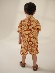 Tan Brown Safari AOP Short Sleeves Printed Shirt and Shorts Set (3mths-7yrs) - Image 2 of 4