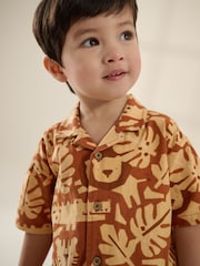 Tan Brown Safari AOP Short Sleeves Printed Shirt and Shorts Set (3mths-7yrs) - Image 3 of 4