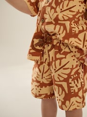 Tan Brown Safari AOP Short Sleeves Printed Shirt and Shorts Set (3mths-7yrs) - Image 4 of 4