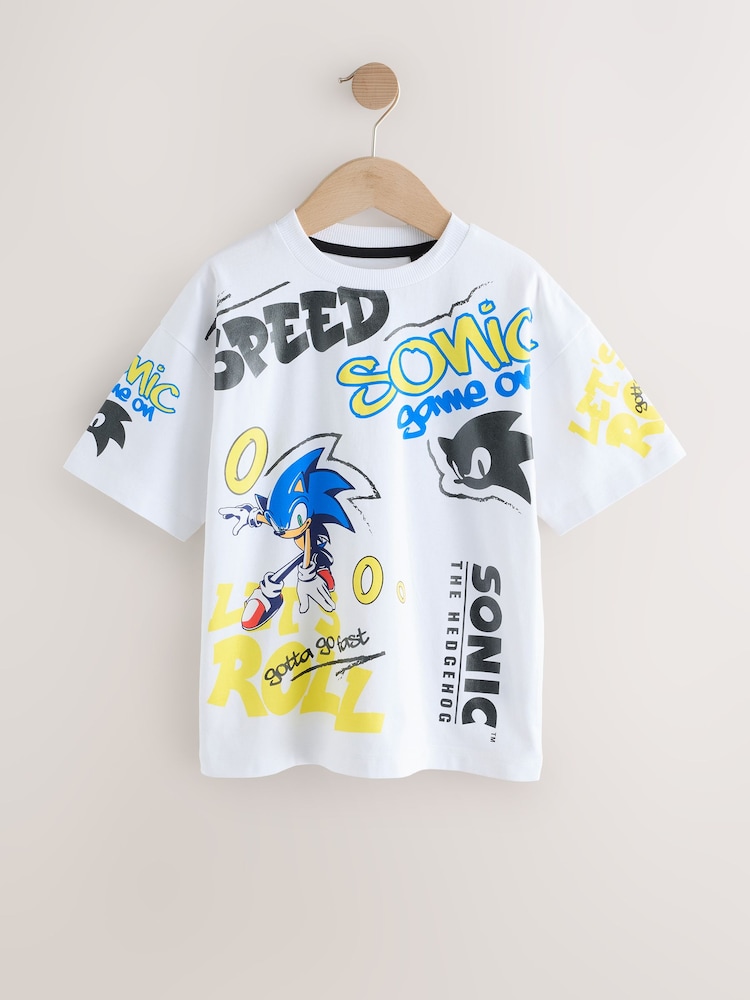 White Licensed Sonic T-Shirt (3-16yrs) - Image 1 of 4 White Licensed Sonic T-Shirt (3-16yrs) - Image 1 of 4