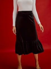 Finery Black Joline Velvet Tiered Midi Skirt - Image 1 of 5