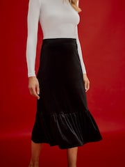 Finery Black Joline Velvet Tiered Midi Skirt - Image 4 of 5