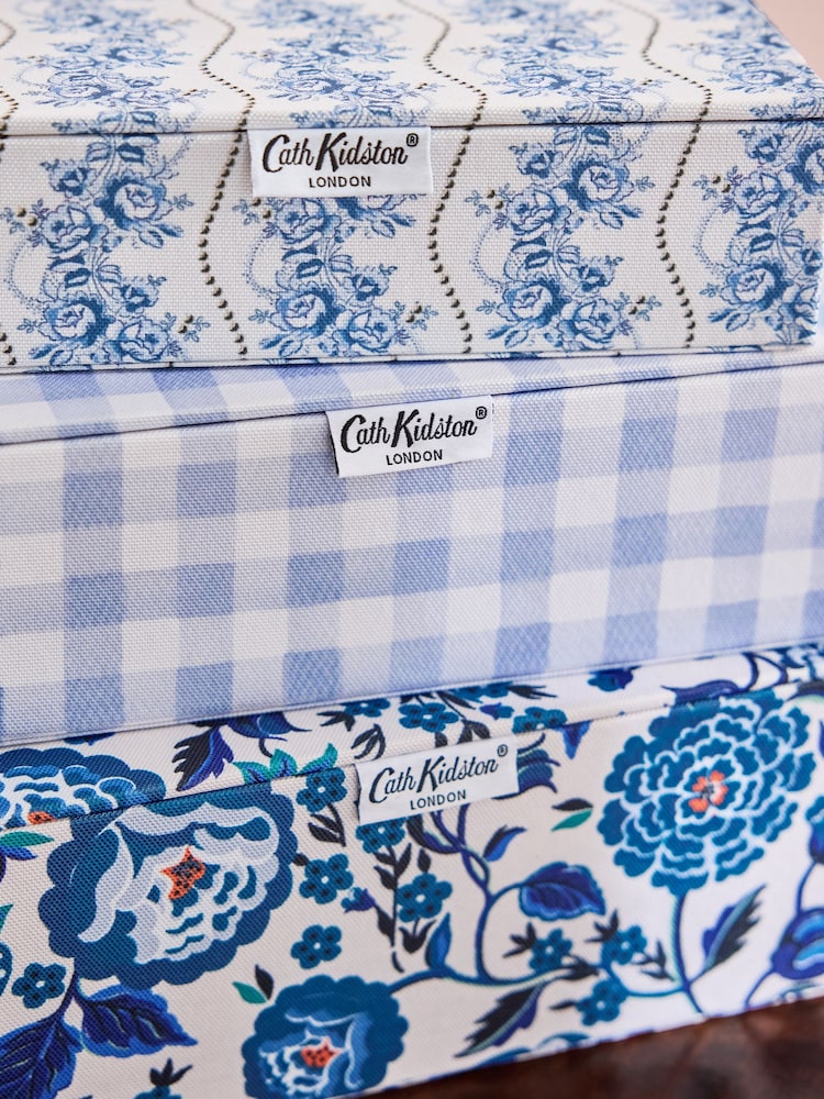 Cath Kidston Set of 3 Blue/White Floral Storage Boxes - Image 3 of 7
