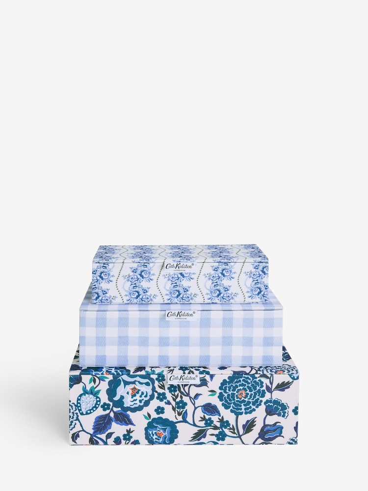 Cath Kidston Set of 3 Blue/White Floral Storage Boxes - Image 4 of 7