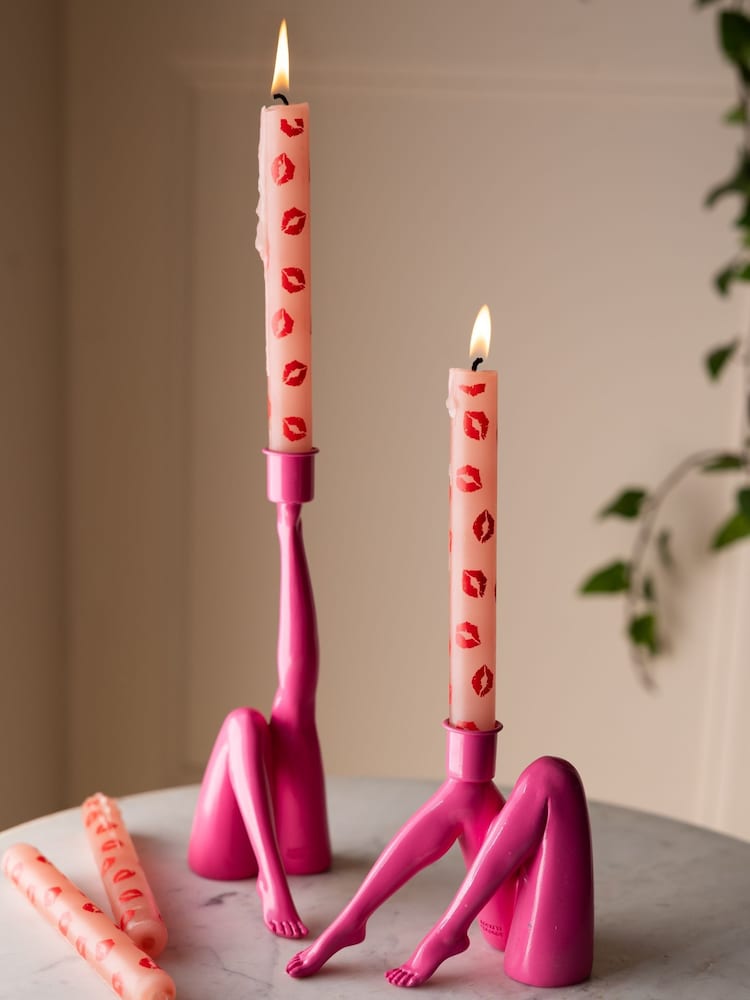 Rockett St George Set of 4 Bright Pink/Red Lips Dinner Candles - Image 1 of 3