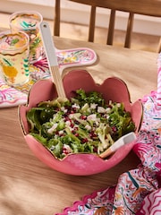 Lucy Tiffney Pink Flower Large Scalloped Salad Bowl - Image 1 of 4