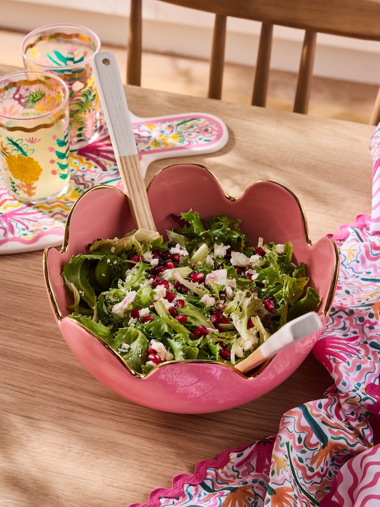 Lucy Tiffney Pink Flower Large Scalloped Salad Bowl - Image 1 of 4