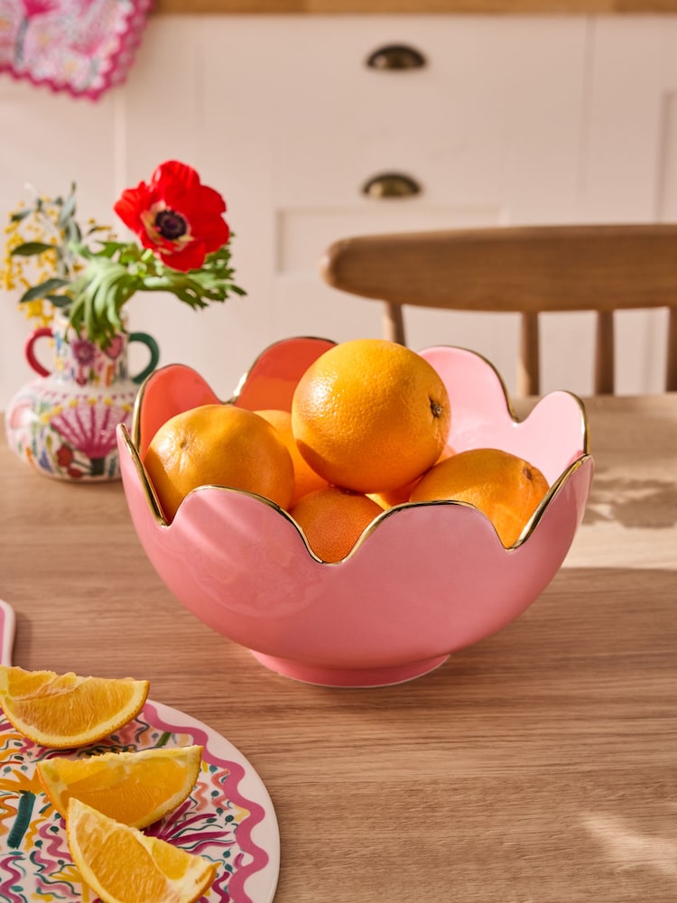 Lucy Tiffney Pink Flower Large Scalloped Salad Bowl - Image 2 of 4