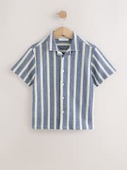 Blue Stripe Short Sleeves Revere Collar Texture Stripe Shirt (3-16yrs) - Image 1 of 4