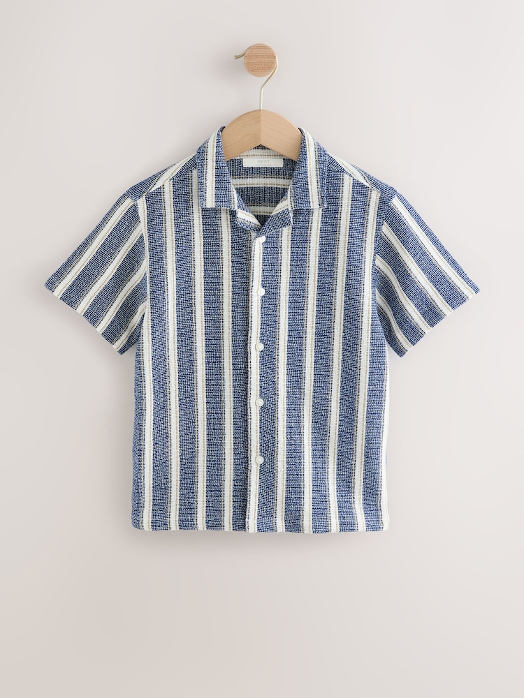 Blue Stripe Short Sleeves Revere Collar Texture Stripe Shirt (3-16yrs) - Image 1 of 4