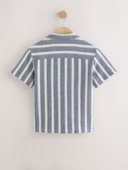 Blue Stripe Short Sleeves Revere Collar Texture Stripe Shirt (3-16yrs) - Image 2 of 4