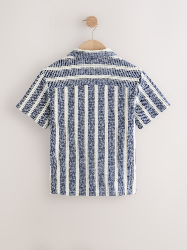 Blue Stripe Short Sleeves Revere Collar Texture Stripe Shirt (3-16yrs) - Image 2 of 4 Blue Stripe Short Sleeves Revere Collar Texture Stripe Shirt (3-16yrs) - Image 2 of 4