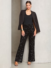 Lipsy Black Petite Velvet Sequin Wide Leg Trousers - Image 3 of 4