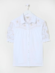 FatFace White Embroidered Short Sleeve Jersey Shirt - Image 10 of 10